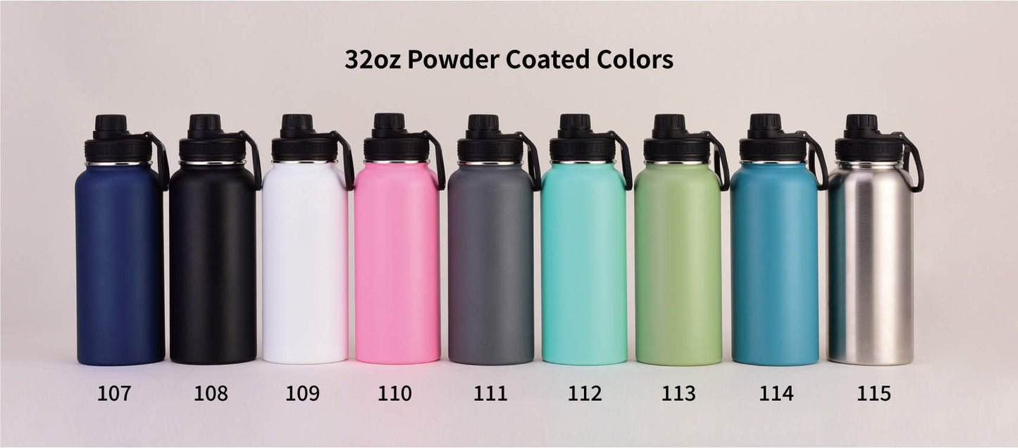 32 Oz Powder Coated Stainless Steel Sport Water Bottle